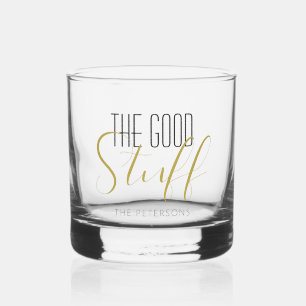 Cool Modern Elegant Good Stuff Gold Black Name Whisky Glas