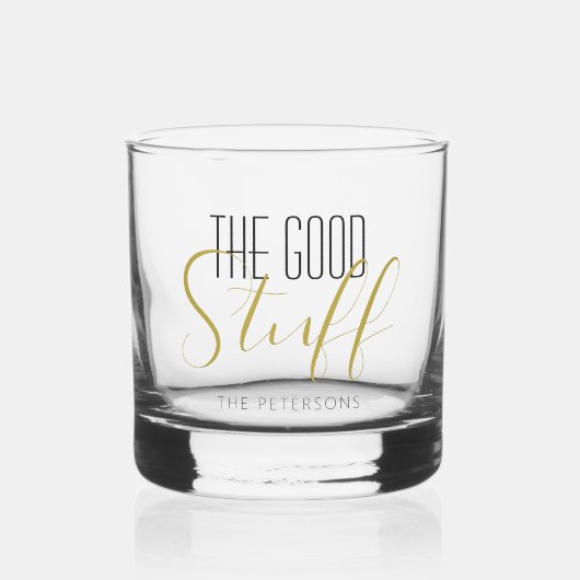 Cool Modern Elegant Good Stuff Gold Black Name Whisky Glas (Voorkant)