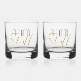 Cool Modern Elegant Good Stuff Gold Black Name Whisky Glas