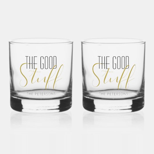Cool Modern Elegant Good Stuff Gold Black Name Whisky Glas (Voorkant)