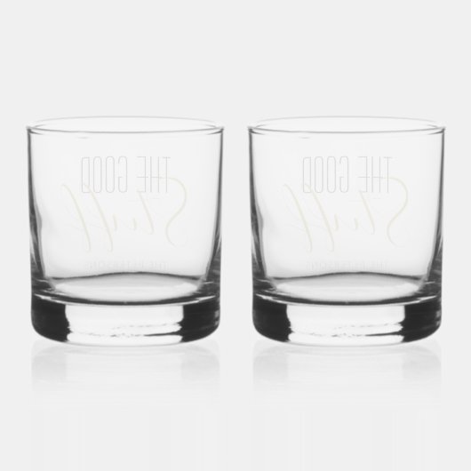 Cool Modern Elegant Good Stuff Gold Black Name Whisky Glas (Achterkant)