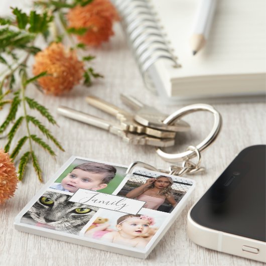 Cool Modern Family Photo Collage Sleutelhanger (Voorkant Rechts)