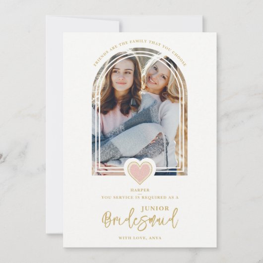 Cool Modern Fancy Jr Bridesmaid Pink Lace Heart Kaart (Voorkant)