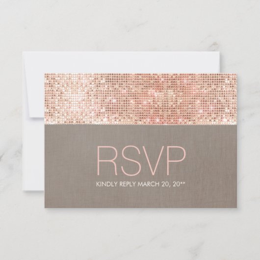 Cool Modern Faux Roos Gold Sequins RSVP (Voorkant)