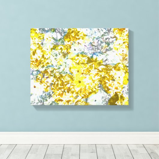 Cool, modern, geel, grijs, roomachtig bloempatroon canvas afdruk (Insitu (Houten vloer))