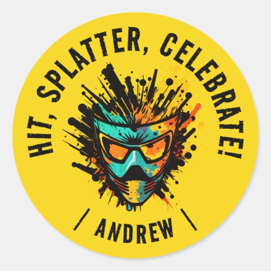 Cool Modern Geel Paintball Verjaardagsfeest Ronde Sticker (Voorkant)