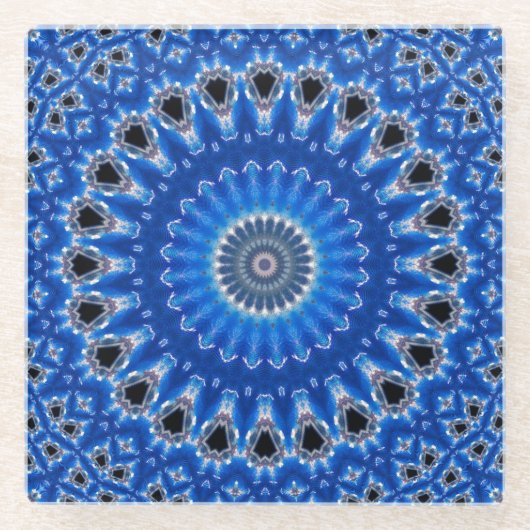 Cool Modern Geometric Pattern Blue Black Grey Glazen Onderzetter (Voorkant)