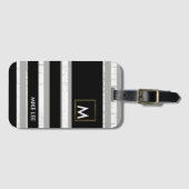 Cool / modern, gestreept zwart / wit bagagelabel (Voorkant (horizontaal))