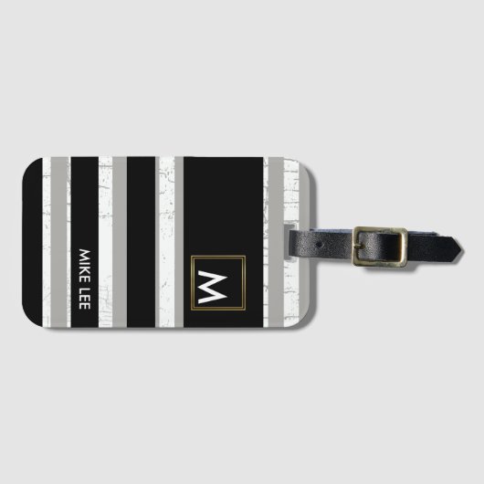 Cool / modern, gestreept zwart / wit bagagelabel (Voorkant (horizontaal))