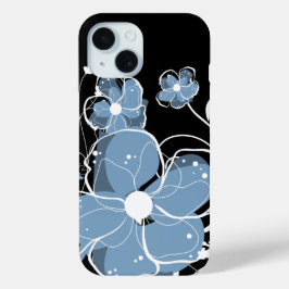 Cool Modern Girly Blauwe en Witte Bloemen iPhone 15 Case