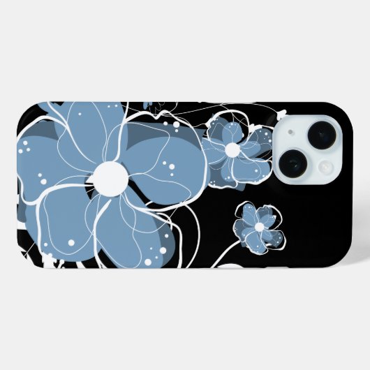 Cool Modern Girly Blauwe en Witte Bloemen Case-Mate iPhone Case (Achterkant (horizontaal))
