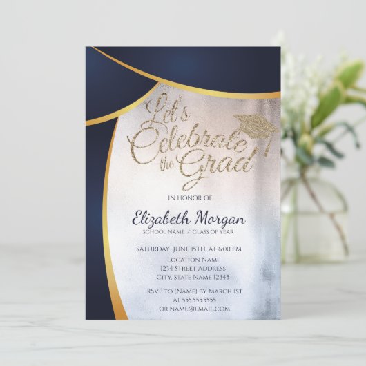 Cool Modern Glitter Graduation Cap, Blue Afstudere Kaart (Staand voorkant)