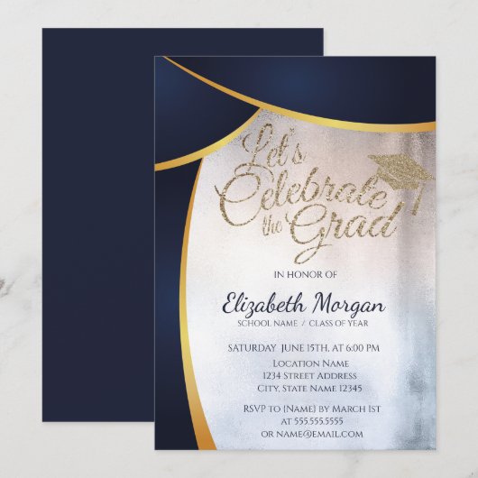 Cool Modern Glitter Graduation Cap, Blue Afstudere Kaart (Voorkant / Achterkant)