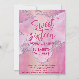 Cool modern glitter waterverf mauve sweet 16 kaart