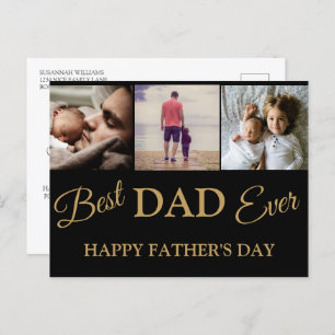 Cool Modern Gold Black 3 Photo Fathers Day Kaart