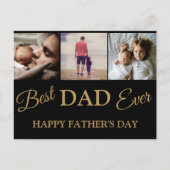 Cool Modern Gold Black 3 Photo Fathers Day Kaart (Voorkant)