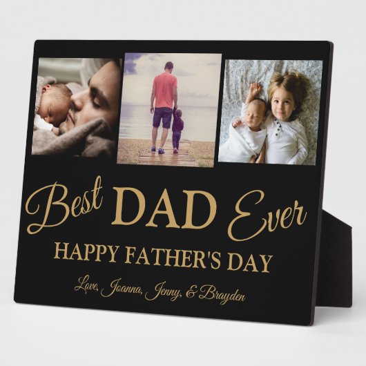 Cool Modern Gold Black 3 Photo Fathers Day Kaart Fotoplaat (Zijkant)