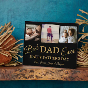 Cool Modern Gold Black 3 Photo Fathers Day Kaart Fotoplaat