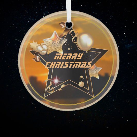 Cool Modern Gold Black Metallic Stars Merry Xmas Glas Ornament