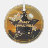 Cool Modern Gold Black Metallic Stars Merry Xmas Glas Ornament (Voorkant)