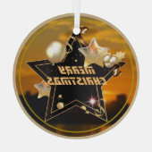 Cool Modern Gold Black Metallic Stars Merry Xmas Glas Ornament (Achterkant)