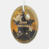 Cool Modern Gold Black Metallic Stars Merry Xmas Glas Ornament (Voorkant links)