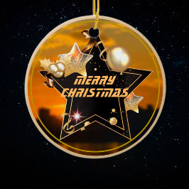 Cool Modern Gold Black Metallic Stars Merry Xmas Keramisch Ornament