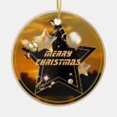 Cool Modern Gold Black Metallic Stars Merry Xmas Keramisch Ornament (Voorkant)