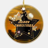 Cool Modern Gold Black Metallic Stars Merry Xmas Keramisch Ornament (Achterkant)