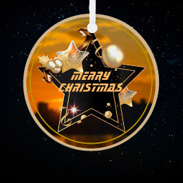 Cool Modern Gold Black Metallic Stars Merry Xmas Metalen Ornament