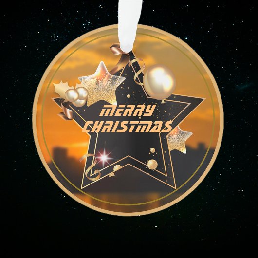 Cool Modern Gold Black Metallic Stars Merry Xmas Ornament