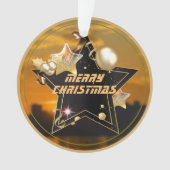 Cool Modern Gold Black Metallic Stars Merry Xmas Ornament (voorkant)