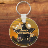Cool Modern Gold Black Metallic Stars Merry Xmas Sleutelhanger (Voorkant)