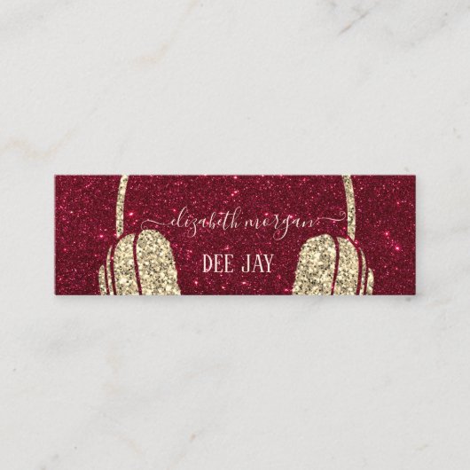 Cool Modern Gold Glitter Headphone DJ Red Glitter Mini Visitekaartje (Voorkant)
