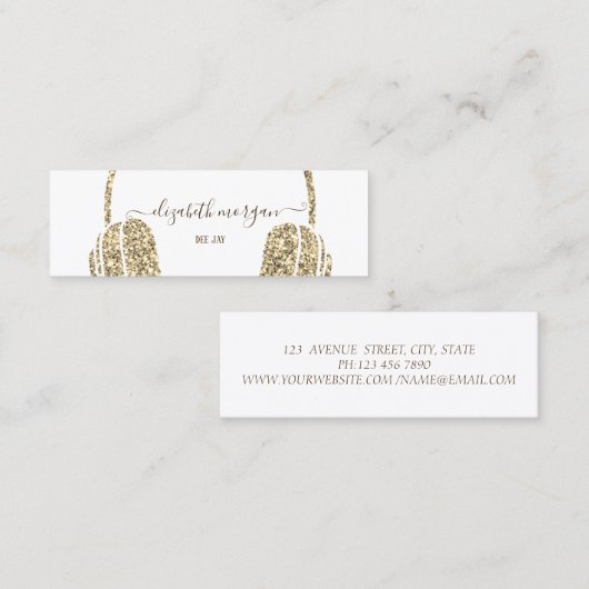 Cool Modern Gold Glitter-hoofdtelefoon DJ Mini Visitekaartje (Voorkant / Achterkant)