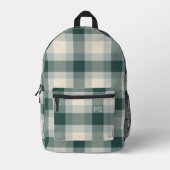 Cool Modern Groen Check geruite Monogram Initialen Bedrukte Rugzak (Voorkant)