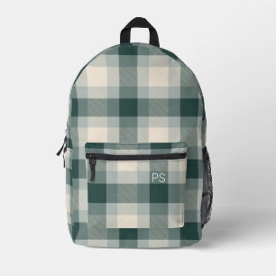Cool Modern Groen Check geruite Monogram Initialen Bedrukte Rugzak