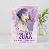 Cool Modern Grunge 2 Sided Photo Pink Paars Afstud Aankondiging (Staand voorkant)