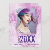 Cool Modern Grunge 2 Sided Photo Pink Paars Afstud Aankondiging (Voorkant / Achterkant)