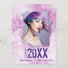 Cool Modern Grunge 2 Sided Photo Pink Paars Afstud Aankondiging