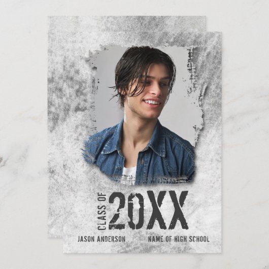 Cool Modern Grunge Double Sided Photo Afstuderen Aankondiging (Voorkant / Achterkant)