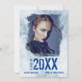 Cool Modern Grunge Double Sided Photo Blue Afstude Aankondiging (Voorkant)