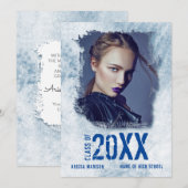 Cool Modern Grunge Double Sided Photo Blue Afstude Aankondiging (Voorkant / Achterkant)