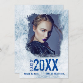 Cool Modern Grunge Double Sided Photo Blue Afstude Aankondiging