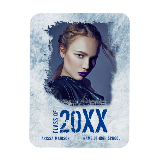 Cool Modern Grunge Photo Blue Afstudeerder Announo Magneet (Verticaal)