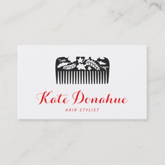Cool Modern Haarstylist Floral Comb Haarsalon Visitekaartje (Voorkant)