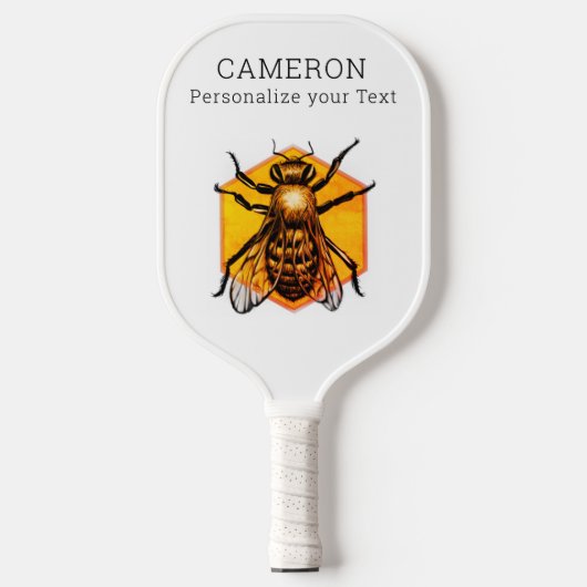Cool Modern Honingbij Logo Wit Gepersonaliseerde T Pickleball Paddle (Voorkant)