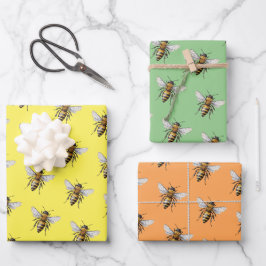 Cool Modern Honingbij Patroon Geel Oranje Salie Inpakpapier Vel