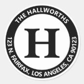 Cool Modern Legible Zwart & Wit Retouradres Ronde Sticker (Voorkant)