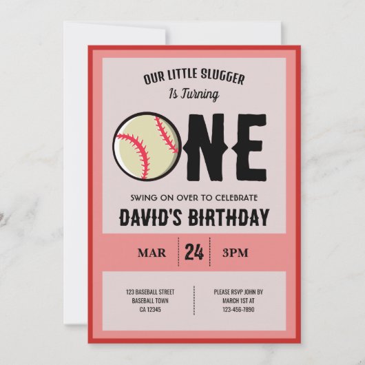 Cool Modern Little Slugger Baseball 1e Verjaardag Kaart (Voorkant)